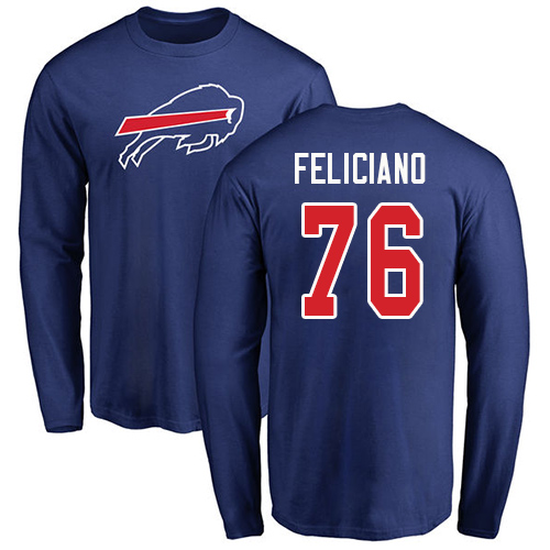 Men NFL Buffalo Bills #76 Jon Feliciano Royal Blue Name and Number Logo Long Sleeve T Shirt->nfl t-shirts->Sports Accessory